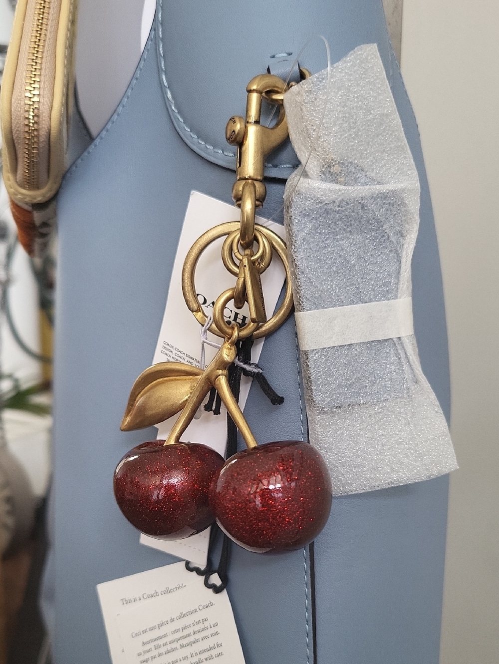 New! Sweet Red ♥️ Coach Cherry 🍒 Bag Charm, style #77840 in Gold/Red - Picture 6 of 6